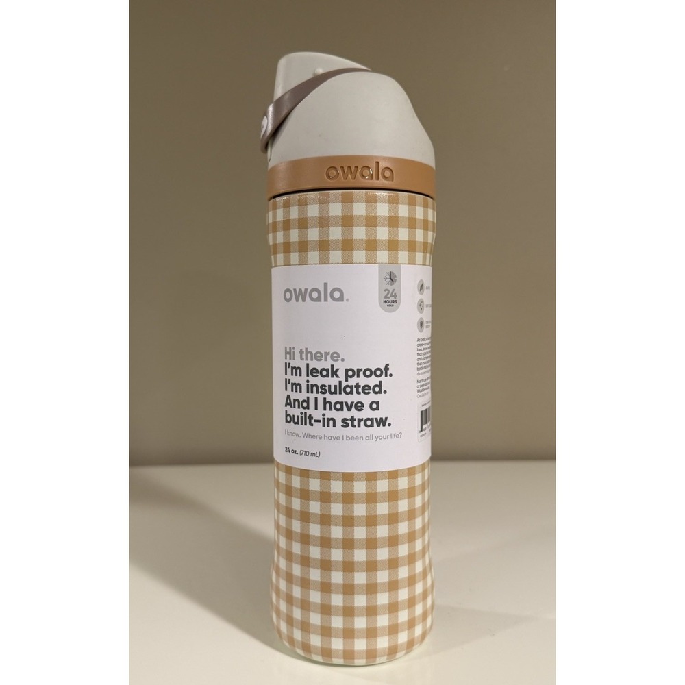 NEW Owala 30 oz Suppertime Gingham Insulated Stainless Steel Water Bottle